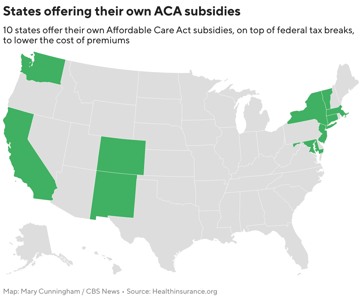 States offering their own ACA subsidies (Choropleth map)